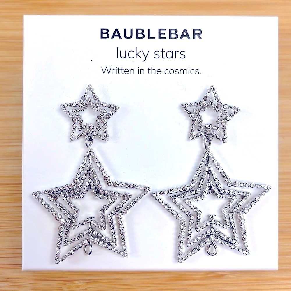 Brand New Bauble Bar Lucky Stars Rhinestone Swivel 3D Drop Earrings Sparkly Fun